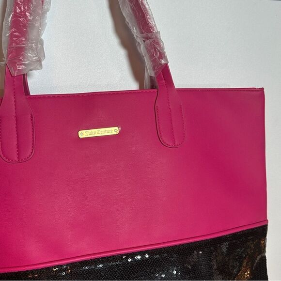 JUICY COUTURE® | Gold Badge TOTE | PINK/BLACK-Sequence | NEW - Picture 3 of 12